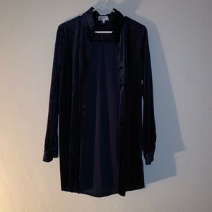 Navy Velvet Button Up